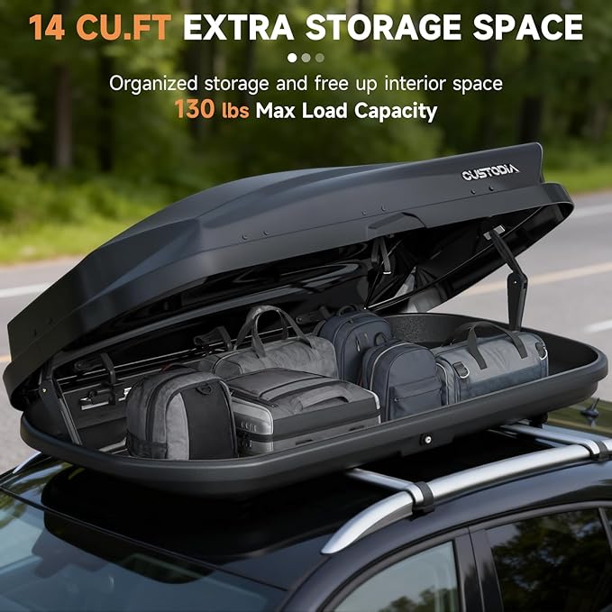 Hard Shell Roof Cargo Carrier with Security Keys, Roof Box, Cargo Box, 62.52 (L) x32.48 (W) x13.19(H) Inches, 14 Cubic Feet (Tool-Free Install), Black