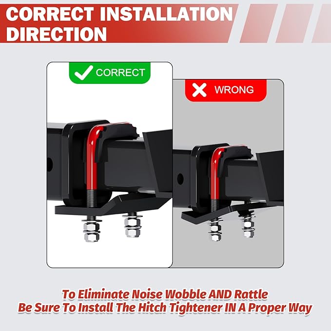 Hitch Tightener, Heavy Duty Anti Rattle Hitch Stabilizer for 2" Hitch, Trailer Hitch Stabilizer with Rubber Isolator & Wrench for Hitch Mount, Cargo Carrier, Bike Rack (2 Packs, Red & Black)