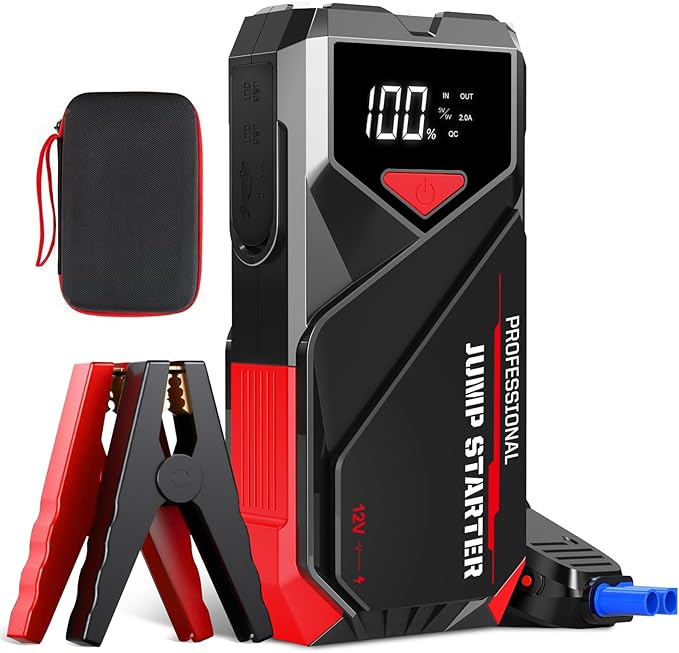 Car Battery Jumper Starter Portable: 2500A Car Jump Starter with LCD Display - 12V Auto Jump Starter Battery Pack with Jumper Cables - Jump Box for Car Battery 8.0L Gas & 7.0L Diesel Engine, Black