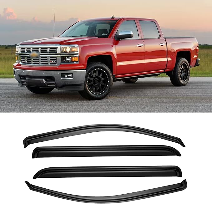 Window Rain Guards for 2014-2018 Chevy Silverado/GMC Sierra 1500 Crew Cab & 15-19 Silverado/Sierra 2500HD 3500HD, Window Visor Vent Wind Shade Deflector Shield Protector Sun, for Full-Size Cab Only