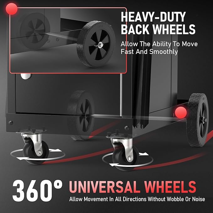 YESWELDER Welding Cart with Large Capacity Lockable Cabinet, for MIG/TIG/Stick Welders and Plasma Cutters, Heavy Duty 360° Swivel Wheels Welding Trolley