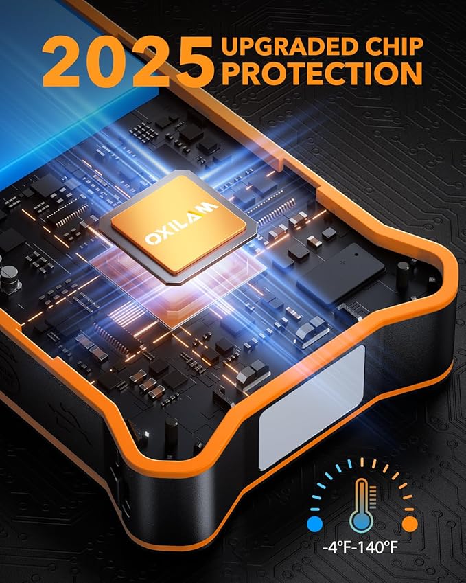 OXILAM 8000A Jump Starter - Car Jumper Starter Portable for All Gas & Diesel Engines, 12V Jump Box for Car Battery with Extended Jumper Cables, USB, DC, Type C Port & LED Light