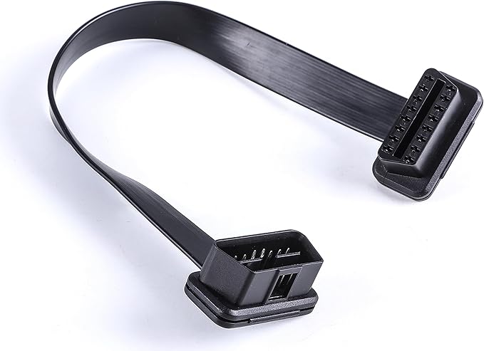 Low Profile OBD 2 OBD ii Male to Female Ribbon Extension Diagnostic Cable 16pins Connected Fully for Scan Tool Code Reader 1ft/30cm