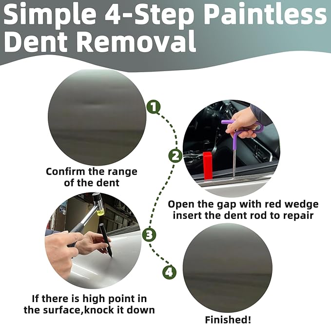 29 Pcs Paintless Dent Repair Rods, Dent Rods Removal Kit, Stainless Steel Dent Rods, Professional Hail Dent Removal Tool for Minor Dents, Door Dings and Hail Damag