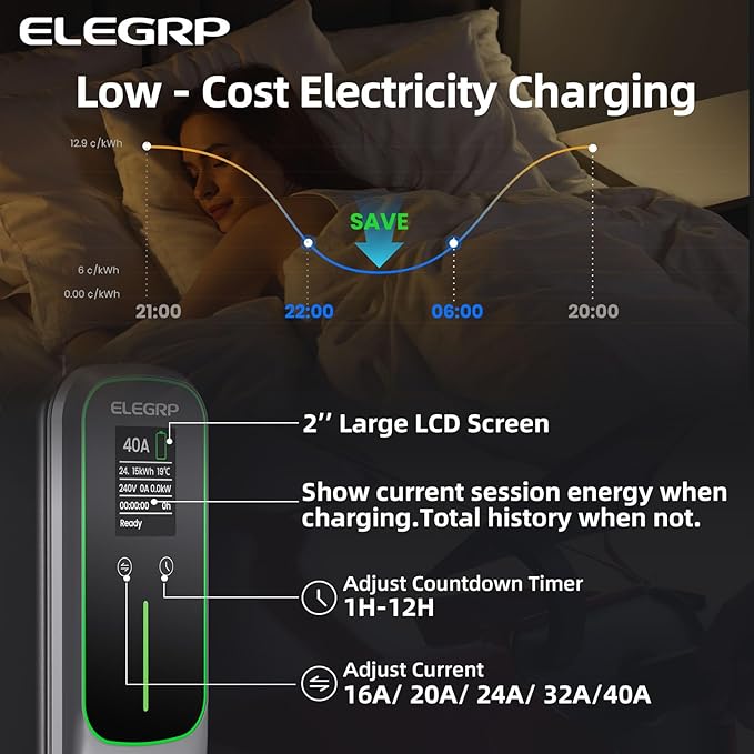 ELEGRP Tesla Level 2 EV Charger, 40A ETL Certified 9.6kW NACS Home & Wall Electric Car Charger with NEMA 14-50 Plug, PBE & LCR Tech, 25FT Cable for Tesla Model Y/3/X/S