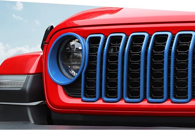 Jimen for 2024 Jeep Wrangler 4xe grill inserts, 9PCS Headlight Cover & Grille Insert Compatible with Jeep Wrangler JL JLU 2024+, NOT FIT JL Sport/Sport S (Light Blue)