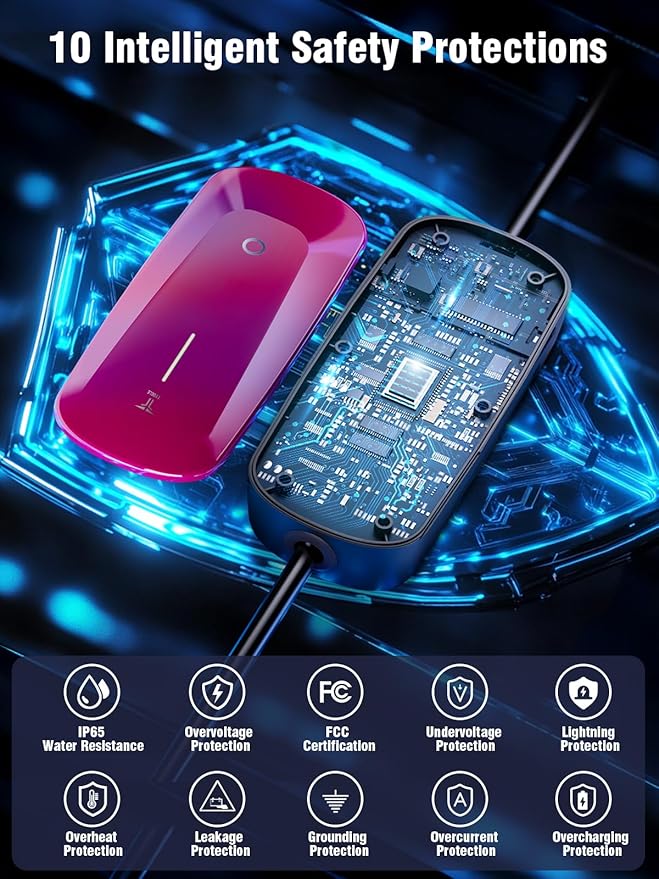 2025 New Level 1 & 2 EV Charger (16Amp, 110V-240V, 23Ft Cable) Portable AI Fast Charger Equipment, Charging for J1772 Electric Vehicle, Hybrids, Model with A NEMA 6-20P Mobile Car(NOT for Tesla)