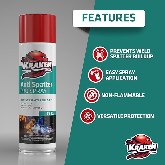 Kraken Bond Anti Spatter Welding Spray - (12x12oz) Anti-Splatter Aerosol Spray for MIG, TIG Tips, Protects Surfaces & Materials, Non-Flammable, Safe for Workpieces and Jigs, 12 Pack