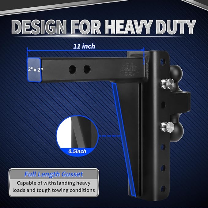 METOWARE Adjustable Trailer Hitch - Heavy Duty Tow Hitch (22,000 LBS GTW) Fits 2'' Receiver - 8'' Drop/Rise for Truck with 1-7/8" & 2" Hitch Ball, with Double Stainless Steel Locks & Hitch Pin