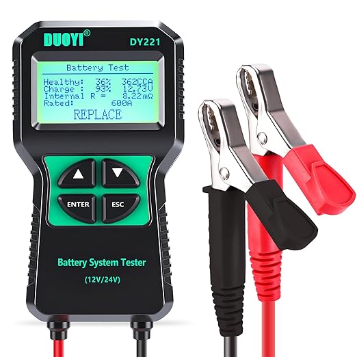 DUOYI DY221 Car Battery Tester, 12V 24V Digital Automotive Alternator Meter Diagnostic Tool,100-2000 CCA Load Capacity, Charging & Cranking Analyzer for Cars, Trucks, Motorcycles, Vans, RVs, Boats...