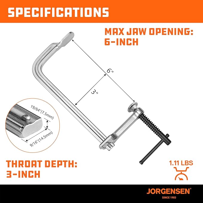 Jorgensen Bar Clamps, 6-Inch Heavy-duty Drop Forged Steel Bar Clamps for Woodworking and Welding, 2 Pack