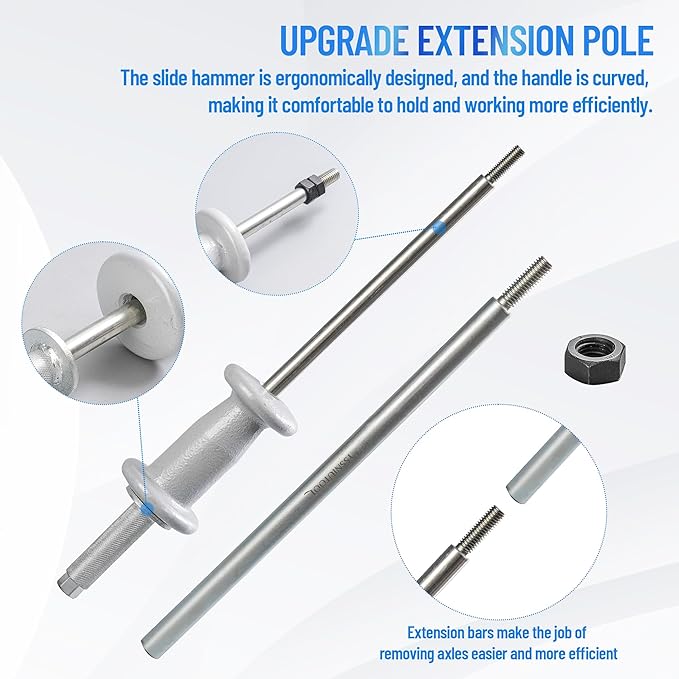 CV Axle Puller Tool, master CV joint puller set 63mm 48mm CV Joint Fork, CV Axle Removal Tool,Outer CV Joint Adapter Steel Cable Adapter,7 hole ball cage universal removal tool,Slide Hammer Extension