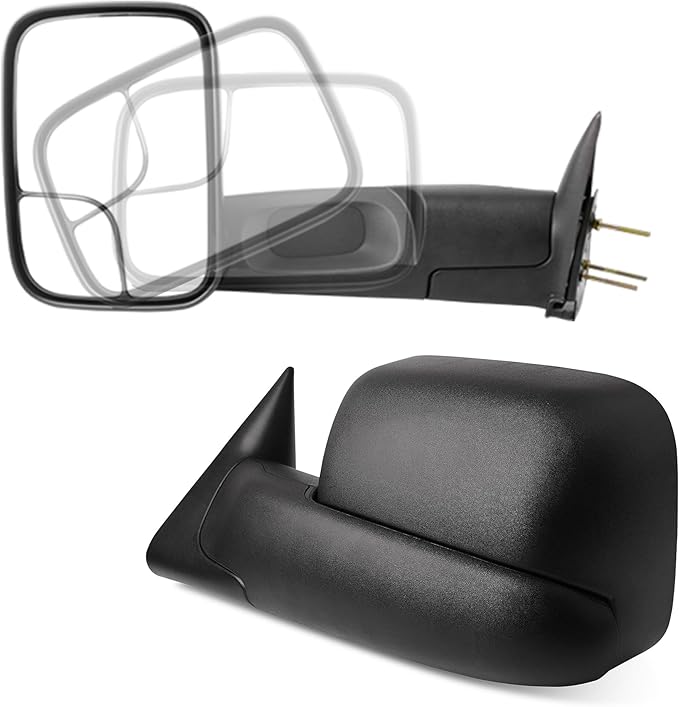 DWVO Towing Mirror fit 1994 1995 1996 1997 1998 1999 2000 2001 Dodge Ram 1500, 94-02 Dodge Ram 2500 3500, Manual Folding Flip Up Tow Mirror Pair Set