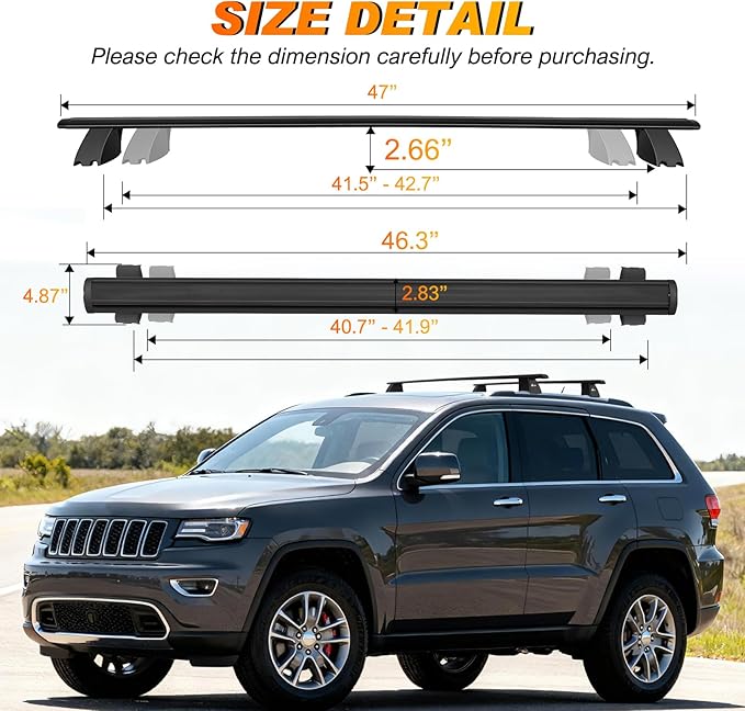 Nilight Roof Rack Cross Bars Fit for Jeep Grand Cherokee 2011 12 13 14 15 16 17 18 19 20 2021 with Grooved Side Rails, Aluminum Crossbars with Anti-Theft Lock for Cargo Carrier Kayak Tent Snowboard