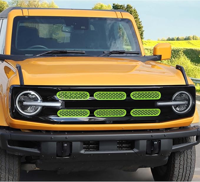 Jimen Compatible with Ford Bronco 2021-2023, 6PCS Front Grille Inserts Mesh Grill Cover Exterior Trim Accessories (Green)