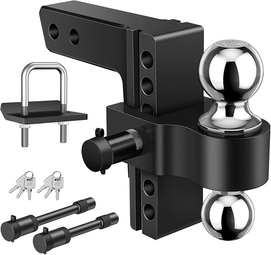 Kohree 6 Inch Adjustable Trailer Hitch Fit 2 Inch Receiver, Drop & Rise Heavy Duty Aluminum Tow Hitch with 2" Hitch Tightener & 2 Anti-Theft Locking Hitch Pins, Dual Ball 2" & 2-5/16"(12,500 LBS GTW)