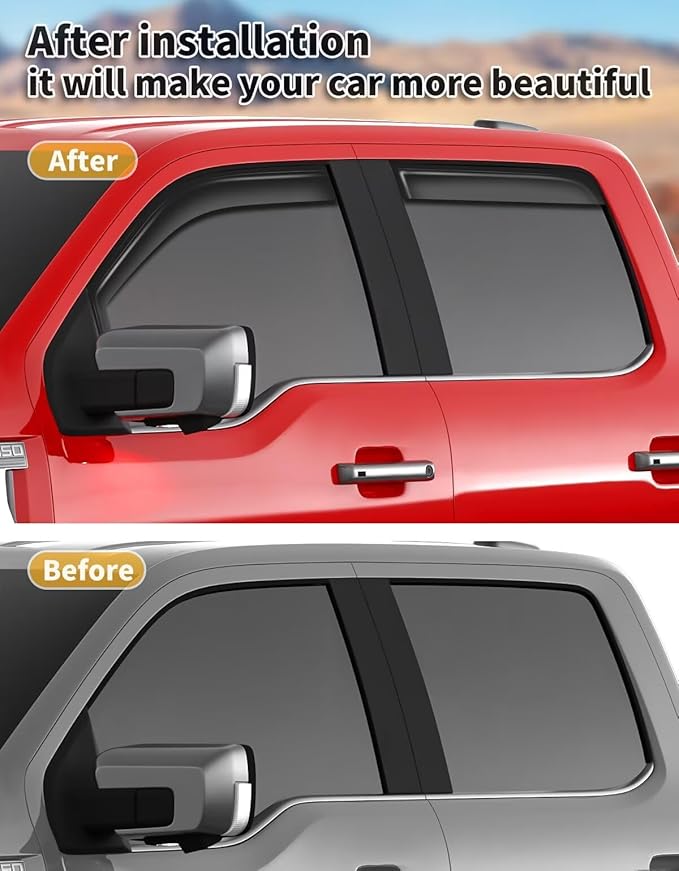 in-Channel Window Rain Guards Fit for Truck Ford F150 2021-2026 SuperCrew Extra Durable Window Visors Window Deflectors Vent Visors Vent Shades Car Accessories-4 pcs 2-Q11-Gai