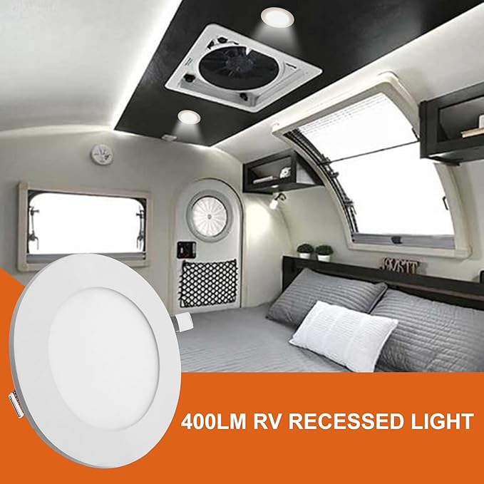 Facon 4.5Inch 12V LED Puck Light RV Interior Lights, Aluminum Slim Recessed Mount, 12Volts RV Lighting Fixture for Van Camper Trailer Motorhome Boat (6Packs, 4.5 Inch 4000K)