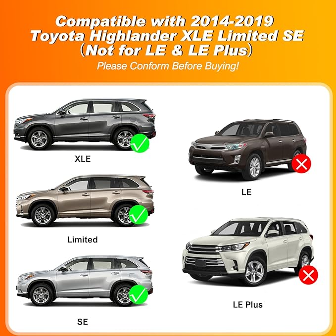 Nilight Roof Rack Cross Bars Compatible with 2014 15 16 17 18 2019 Toyota Highlander XLE Limited SE Aluminum Heavy Duty Rails Crossbars for Cargo Carrier Luggage Box Kayak Bike (not for LE/LE Plus)