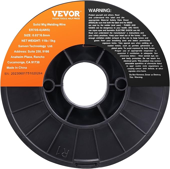 VEVOR Solid MIG Welding Wire, ER70S-6 0.030-inch 11LBS with Low Splatter and High Levels of Deoxidizers for All Position Gas Welding