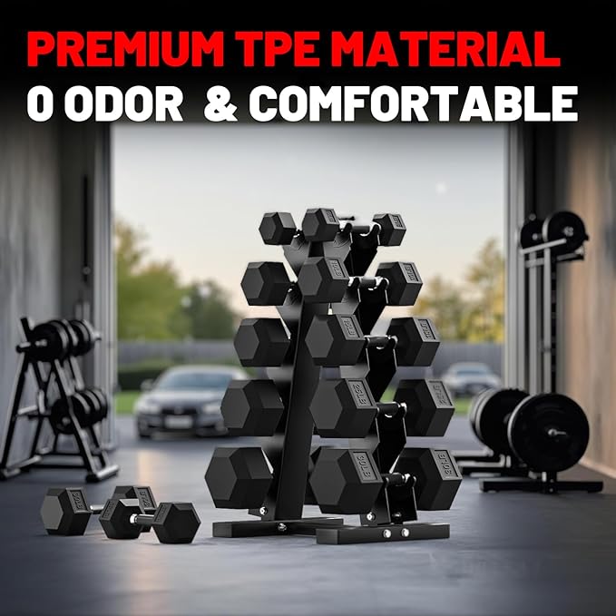 PAPABABE HEX Dumbbell Set 2.5-125lb, Rubber Encased Home Gym Dumbbells, Exercise & Fitness Weights Dumbbells for Women & Men, Hand Weight for Strength Training