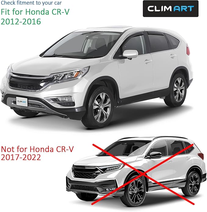 CLIM ART in-Channel Incredibly Durable Rain Guards Compatible with Honda CR-V 2012-2016, Original Window Deflectors, Vent Window Visors, Vent Deflector, 4 pcs. - 612170