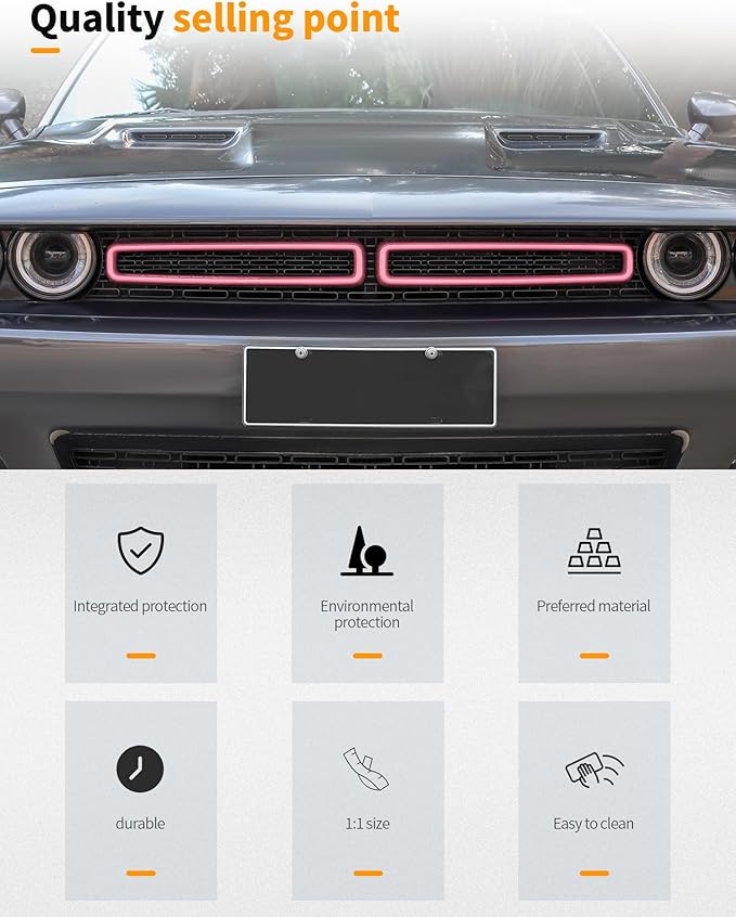 Hoolcar Front Grille Radiator Grille Insert Cover Grillwork Trim Compatible with Dodge Challenger 2015-2024, Exterior Accessories, Pink, 2pcs