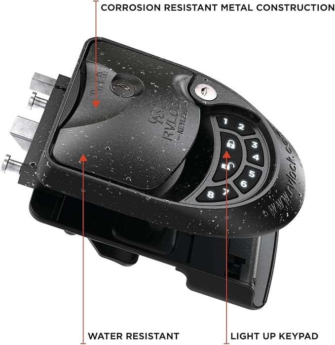 RVLock Class C Charter Keyless Entry Keypad and Handle with Fob, All Metal RV Door Lock and Latch Replacement Kit, Upgraded Silicone Keypad for Class C and A Motorhomes, Fits openings 4.5 x 3.5 Inches