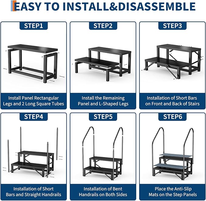 Portable 4-Step RV Stairs with Handrails, RV Steps Ladder with Non-Slip Mats, for Travel Trailers, Campers, Hot Tubs, Porch, Pool, Pets