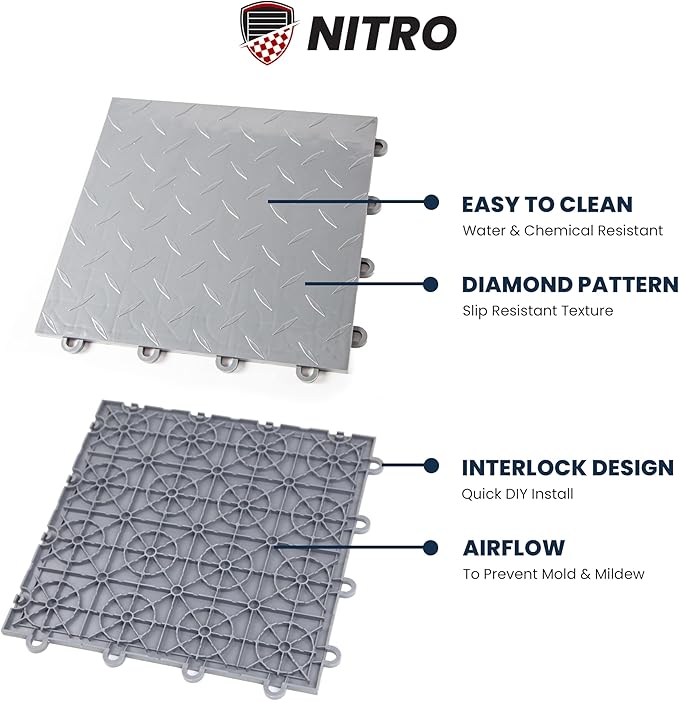 IncStores FlooringInc's Nitro 12"x12" Snap-Together Garage Flooring Tiles, Non-Slip Interlocking Plastic Floor Mat, Garage Organization & Storage, Diamond Pattern, Sahara Sand, 12 Tiles, 12 Sq/Ft