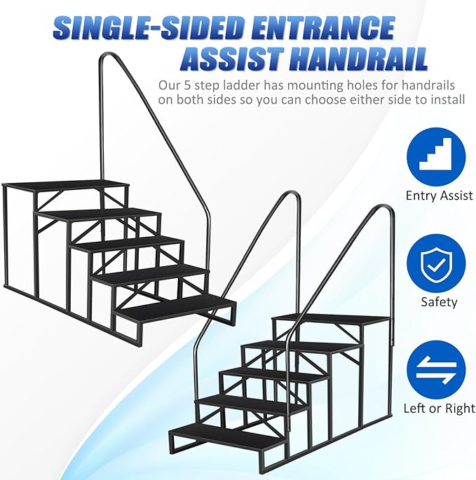 5 Step RV Steps with 2 Handrails,Update 3.0 Outdoor RV Stairs with Anti-Slip Pedals,Spa Steps for Travel Trailers,Heavy Duty Mobile Home Stairs for Camper, Porch, Spa