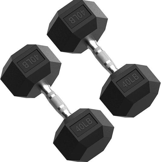 PAPABABE HEX Dumbbell Set 2.5-125lb, Rubber Encased Home Gym Dumbbells, Exercise & Fitness Weights Dumbbells for Women & Men, Hand Weight for Strength Training