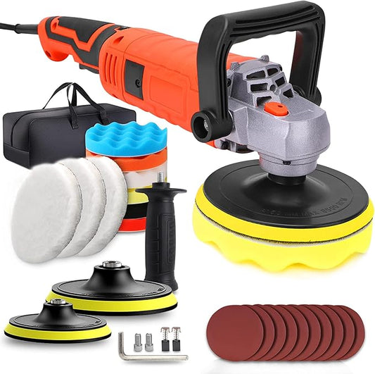 Buffer Polisher, Powerful Buffer Waxer, 7 Variable Speed 1000-3500 RPM,Rotary Polisher with 6" and 7" Backing Plate, 1580W Rotary Polisher for Car Polishing, Waxing, Glaze, Sanding