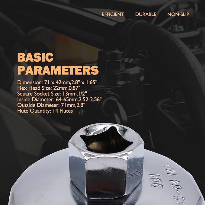 64mm/2.5Inch Inner Diameter 14 Flutes Oil Filter Wrench, Compatible with Wix 57356 15400-PLM-A02 Oil Filter, Compatible with Honda Accord Acura Civic CRV Nissan Sentra, Tool For Car Users