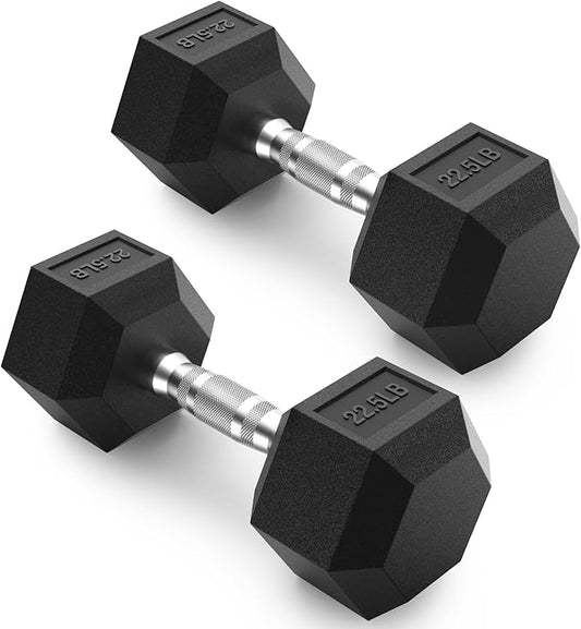 PAPABABE HEX Dumbbell Set 2.5-125lb, Rubber Encased Home Gym Dumbbells, Exercise & Fitness Weights Dumbbells for Women & Men, Hand Weight for Strength Training