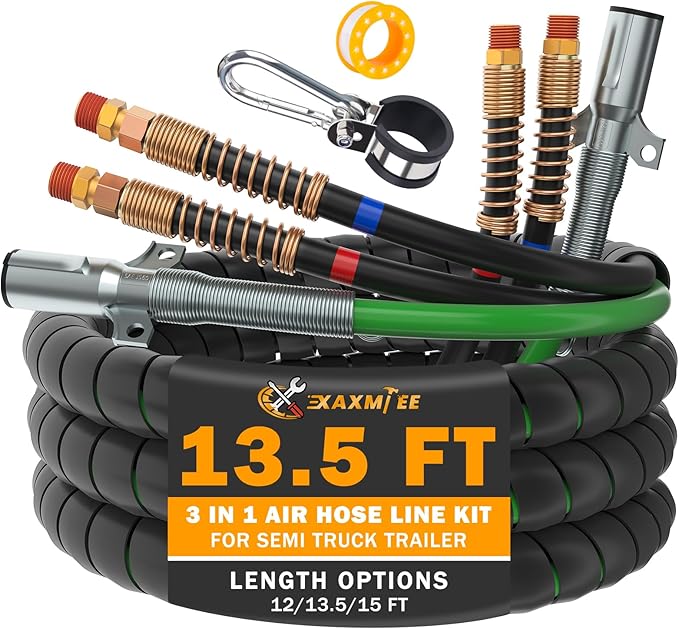 13.5 FT Semi Truck Air Lines Kit 3IN1 Trailer Cord and Air Brake Hoses Assembly Without Rubber Gladhand Handles for Semi Truck Trailer Tractor