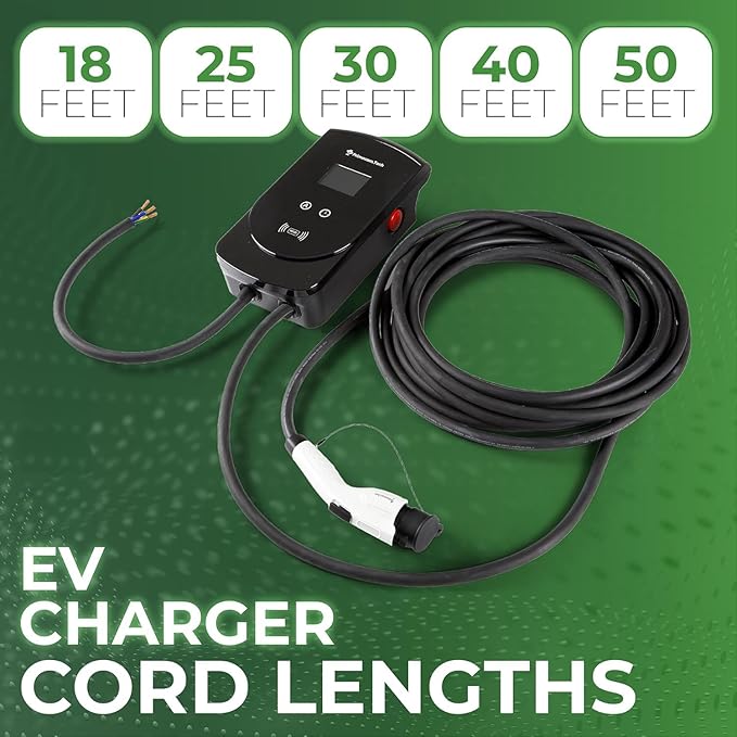 PRIMECOM 80 Amp 22KW 220Volt Level-2 18ft to 50ft Cord Lengths 20X Fast Smart Electric Vehicle EV Charging Station Ford Transit F-150 Lightning Lucid Air Polestar TeslaXS Taycan (30 Feet)