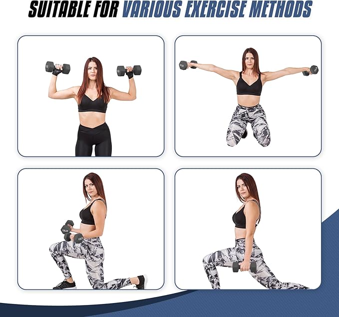 MADOG Dumbbell Set, Anti-Slip Neoprene Coated Hexagon Hand Weights for Home Gym Equipment Workouts Strength Training