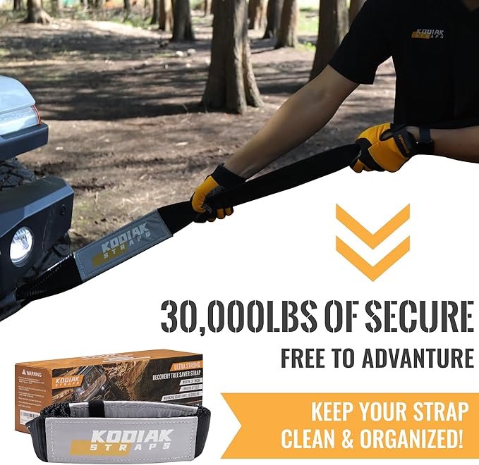 Tree Saver Winch Strap (8' x 3") – 35,000 lbs Heavy Duty for Off-Road Towing and Recovery by KODIAK STRAPS Black