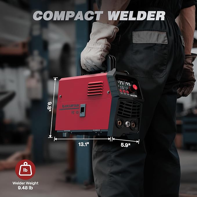 ARCCAPTAIN 135A MIG Welder, 2025 Newest [Large LED Display] 110V Welder Flux Core MIG, Lift TIG, Stick, 3 in 1 Welding Machine Gasless MIG Welder Machine 110V, IGBT Inverter Welder with Synergy, 2T/4T