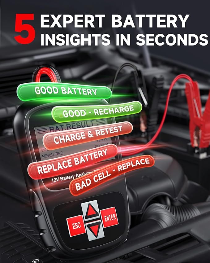 FOXWELL BT100 Pro 12V Car Battery Tester, Battery Load Tester, 100-1100CCA Automotive Alternator Tester Digital Auto Battery Analyzer for Car Truck Motorcycle SUV, Boat, RV, Marine & Pickup