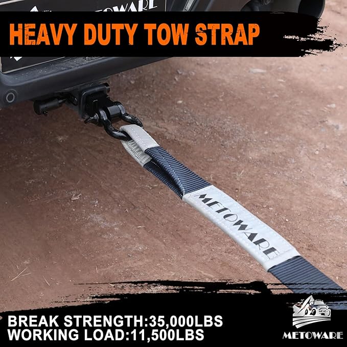 METOWARE Tow Strap 3'' × 20ft Recovery Strap, Heavy Duty Tow Straps with 35,000 lb Capacity, Recover Vehicle Stuck in Mud/Snow, Triple Reinforced Webbing, Extreme Water-Resistant (Gray)