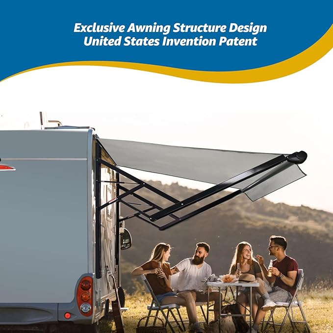 RV Awning Fabric Replacement, Patio Vinyl Outdoor Canopy for Campers, Trailers, and Motorhomes (Grey Fade, 15'(Fabric 14'2"))