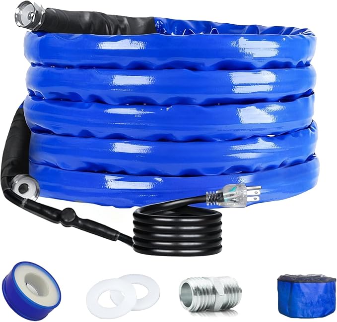 15 FT Electrically Heated Water Hose for 5/8" Inner Diameter,Antifreeze to -20°F/-28°C with Energy-Saving Thermostat & 3/4" Adapter garden/RV/camper/Livestock/Agriculture/Kennels LONRIHEAT