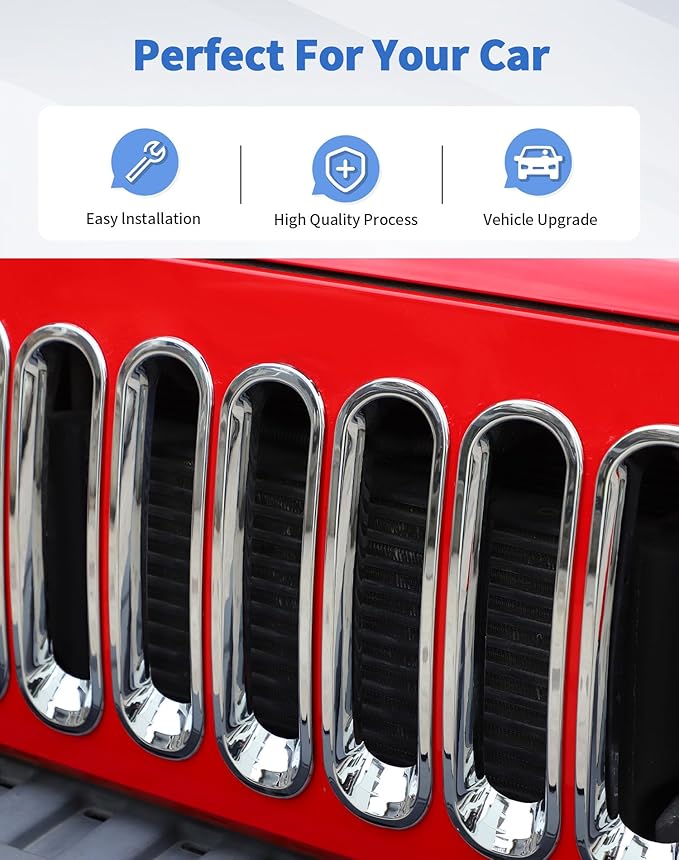 Chrome JK Grill Inserts Front Grille Mesh no Mesh Cover Guard for Jeep Wrangler JK 2007-2017 Clip-on Grille Accessories