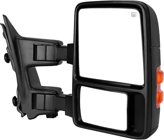 DWVO Side Towing Mirrors Compatible with 2008-2016 Ford F250 F350 F450 F550 Super Duty, Right Passenger Mirror with Power Heated Manual Folding Turn Signal Black