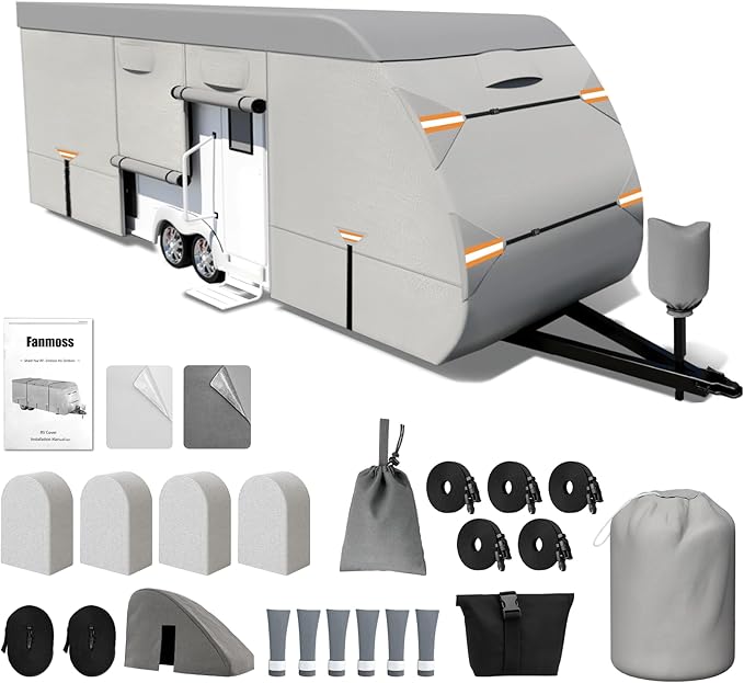 RV Cover, Camper Cover 30-33ft Vehicles, Motorhome and Travel Trailer Protection with Roof Cover, Heavy-Duty 8-Layer Waterproof Rip Resistant Anti-UV