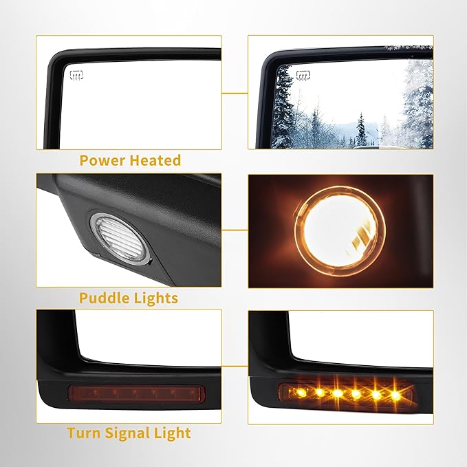 DWVO Side Towing Mirrors Compatible with 2004 2005 2006 Ford F-150 F150 Series Pickup, Power Heated, Turn Signal, Manual Folding, Manual Telescoping, Pair Set