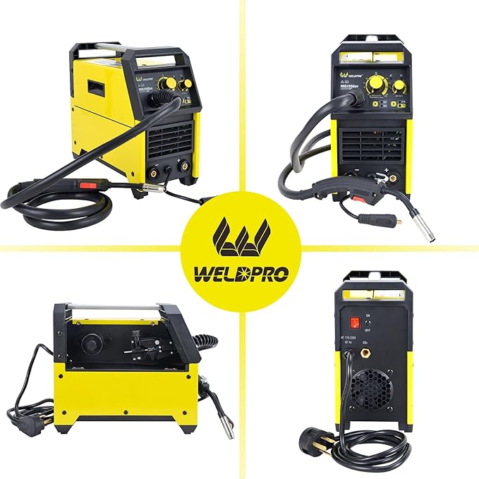 Weldpro 155 Amp MIG Welder, 110V/220V Flux Core MIG/Gas MIG/Stick 3 in 1 Welding Machine with Synergy, IGBT Inverter Portable Gasless Welder Equipment, Aluminum Spool Gun Compatible