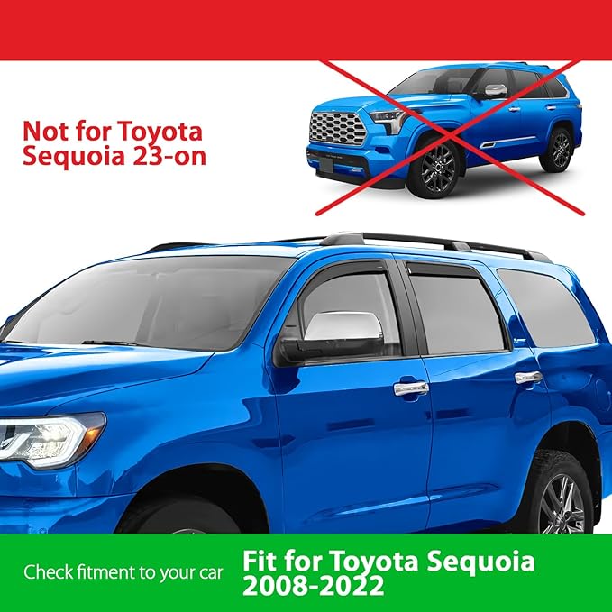 Goodyear Shatterproof in-Channel Window Deflectors for Toyota Sequoia 2008-2022, Rain Guards, Window Visors for Cars, Vent Deflector, Car Accessories, 4 pcs - GY007976